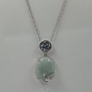 Heng Ngai HN Jade CZ Blessings Sterling Silver Necklace.